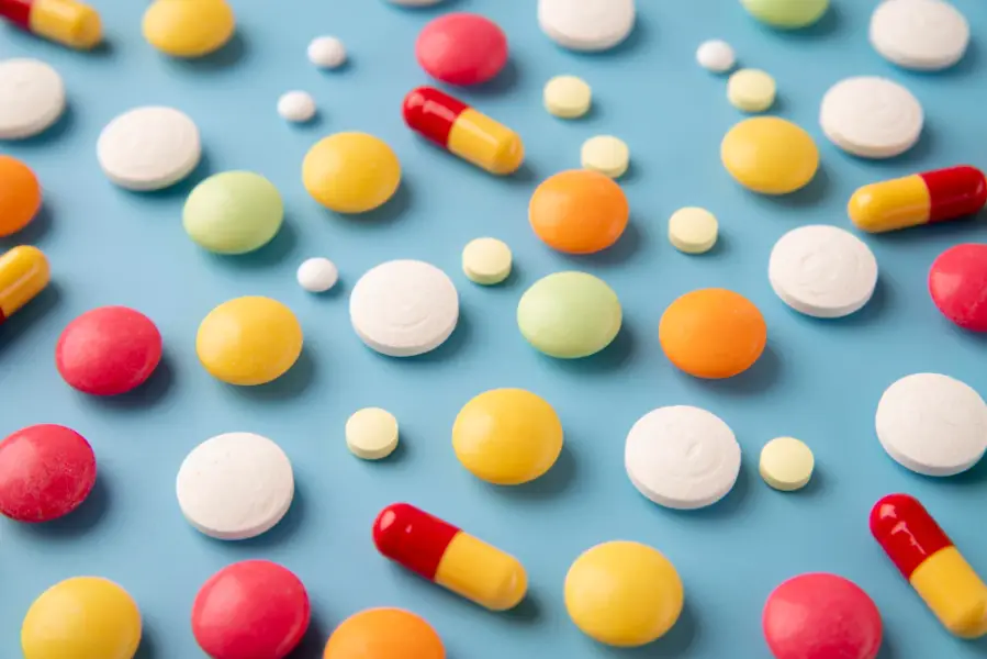 World science day assortment with medical pills